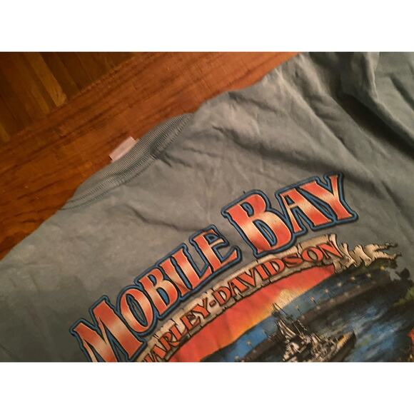Mobile Bay Alabama Battleship Harley Davidson Motorcycle T-Shirt Mens XL Green - Picture 14 of 15